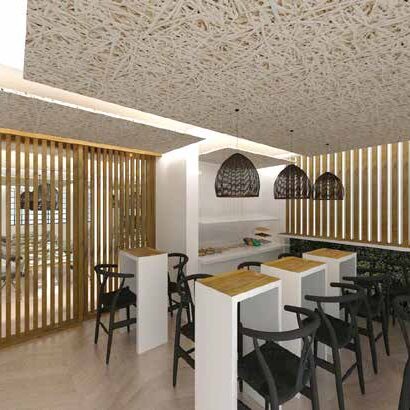 mobilier restaurant hôtellerie création espaces cafétéria tables hautes tabourets